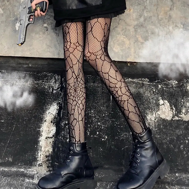 Lbsfy Lolita Girls Cute Pentacle Print Tights Women Sexy Gothic Punk Magical Five-Pointed Star Mesh Fish Net Pantyhose Body Stockings