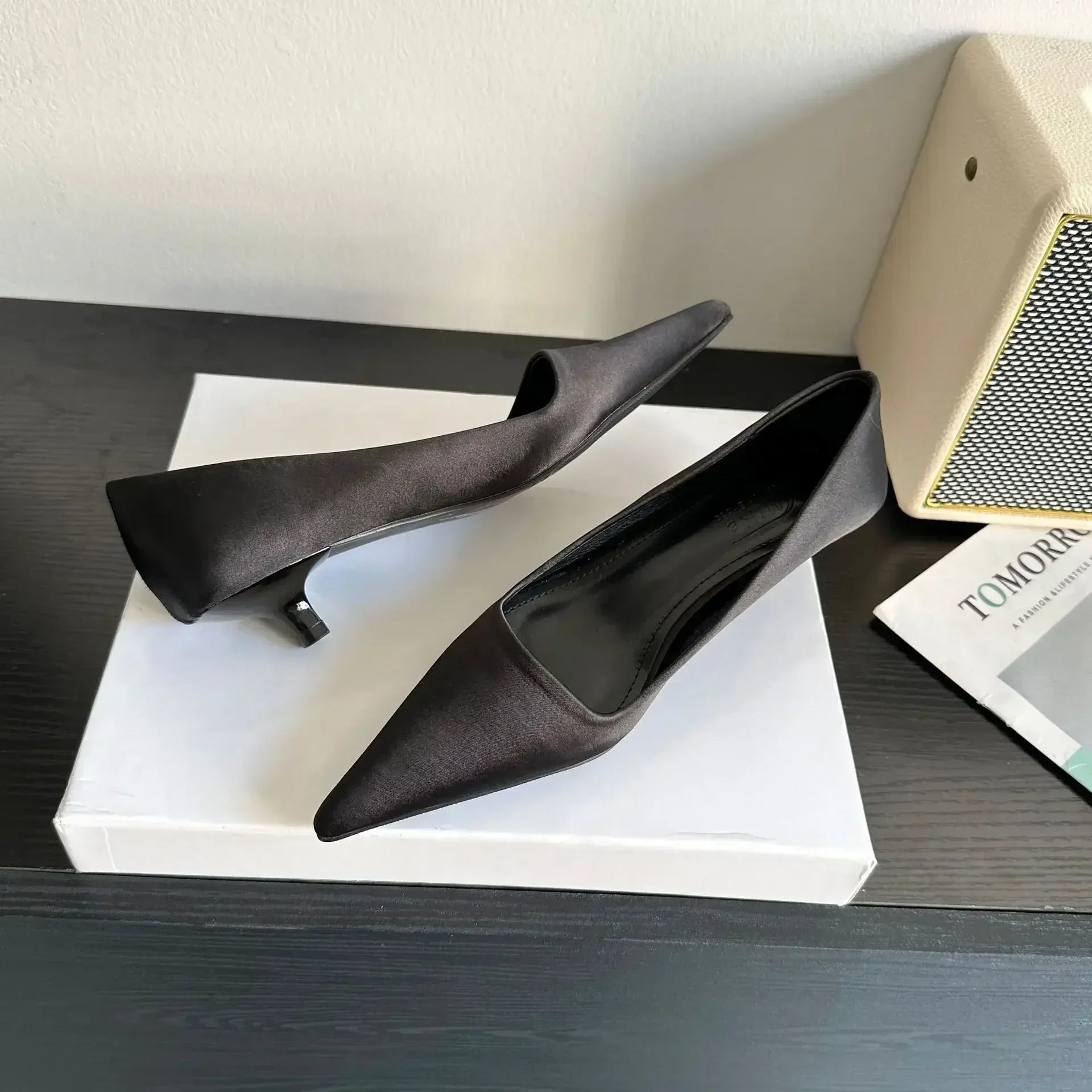 LBSFY  -  Sexy Pointed Toe Satin Low Heel Women Pumps Elegant High Heels 3cm Comfort Shallow Office Mules Shoe Dress Shoes Zapatos Mujer