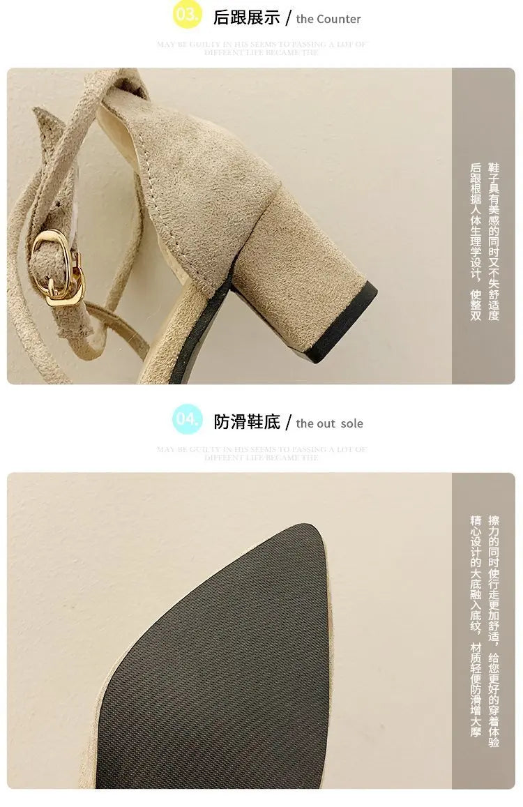 LBSFY -New Spring Autumn Women Heels Ankle Cross Strap Thick High Heel Sexy Female Shoes Casual Suede Black Pointed Toe Pumps