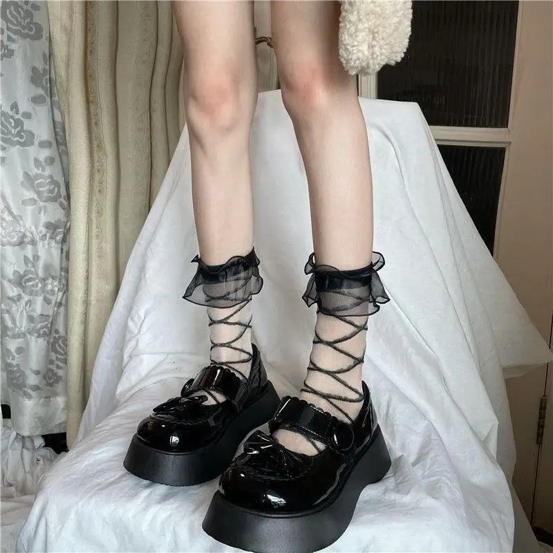 Lbsfy Women's Socks Spring Summer Mid-tube Thin Japanese Lolita Lace Stockings Sweet Cute Breathable Jk Kawaii Comfortable Socks