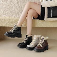 LBSFY  -  Winter Boots Women Buckle Zipper Platform Ankle Booties Punk Round Toe Buckle Punk Handmade Ladies Snow Booties