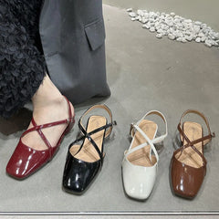 LBSFY  -   Summer New Women Red Brown Sandal Fashion Shallow Slip On Ladies Mary Jane Shoes Low Heel Elegant Dress Slingback Shoes