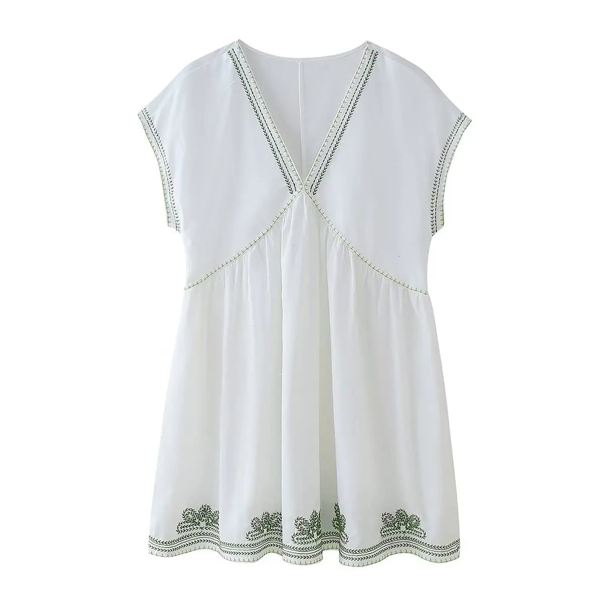 LBSFY -Boho Casual V-neck Short Dress New Plant Embroidery Loose Fashion Women Dress Vacation Beach Summer Female Clothing