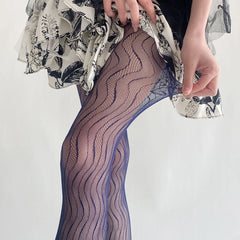 Lbsfy Women's Tights Elegant Sexy Wave Bottoming Stockings Ladies Hollow Out Lace Pantyhose Breathable Sheer Female Long Stockings