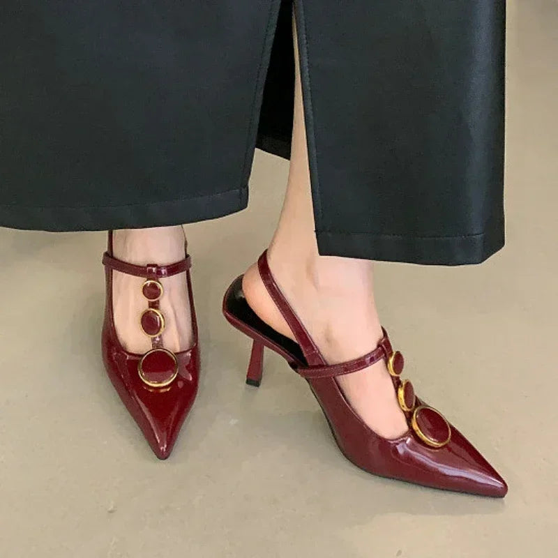 LBSFY  -  Sexy Thin High Heels Women Designer T-Strap Banquet Dress Shoe Button Hollow Pointed Toe Office Pumps Female Brand Sandals Women