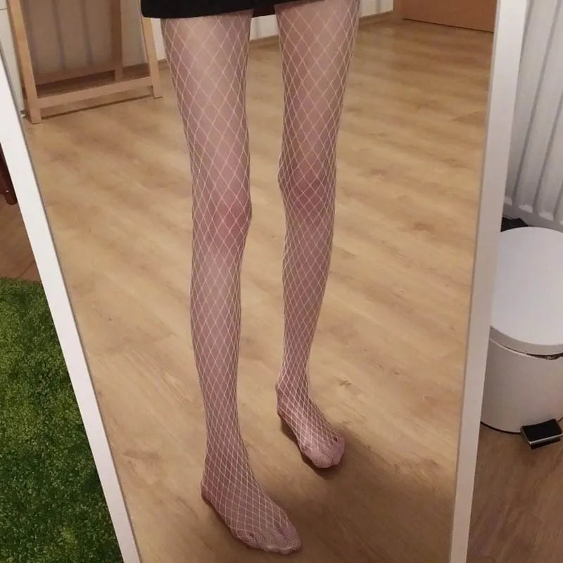 Lbsfy Women Summer Sexy White High Waist Fishnet Stocking Lolita Tights Panty Knitting Pantyhose Mesh Lingerie Cosplay Accessories