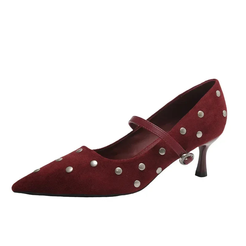 LBSFY  -  Rivet Designer High Heels Women Pointed Toe Elegant Office Women Shoes Spring Autumn Fashion Suede Low Heel Mules Pumps Women