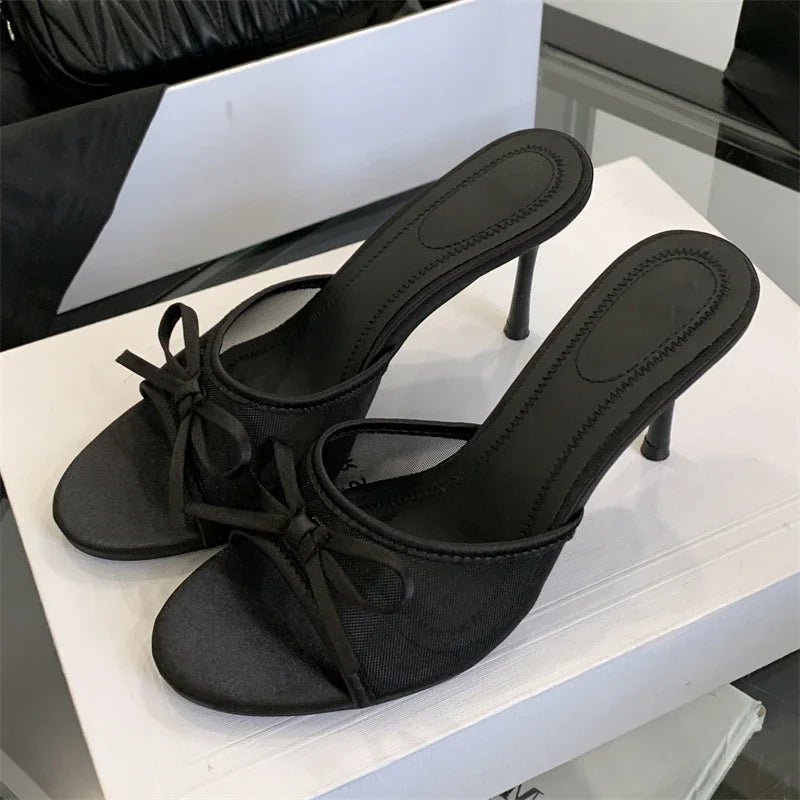 LBSFY -Summer Butterfly-knot Woman Slippers Elegance Stripper Thin Low Heels Ladies Mules Slides Shoes Zapatos De Mujer