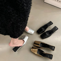 LBSFY  -  Designer Summer Women Mules Slipper Fashion Shallow Square Toe Slides Outdoor Dress Sandal Women's Pumps