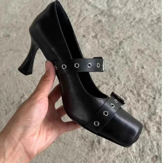 LBSFY  -   Original Niche High-End 7Cm High Heels, Dark Pig Ballet Shoes, Spicy Girl Single Shoes, Cowhide High Heels