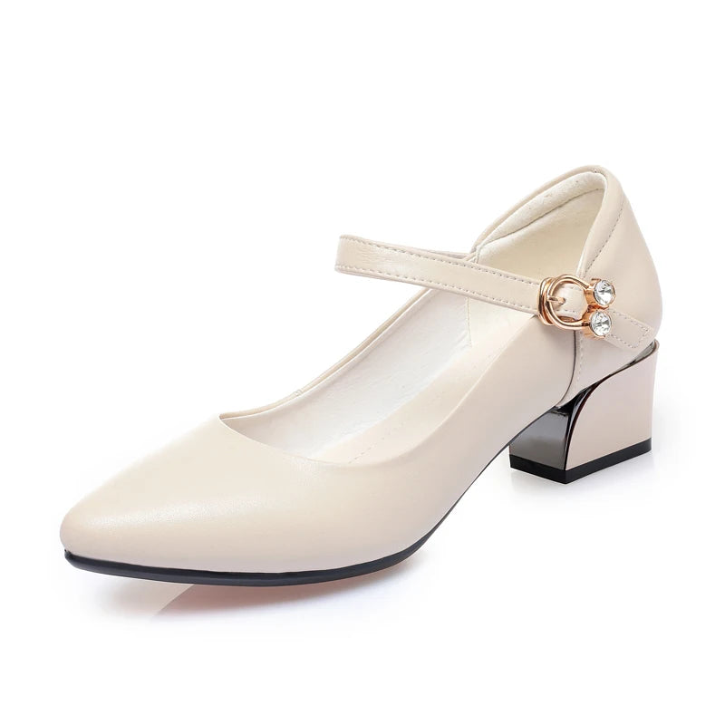 LBSFY  -  Women Spring Shoes Mid Heel 2025 Genuine Leather Women Commuter Shoes Round Toe Shallow Mouth Large Size 41 42 43 Women's Shoes