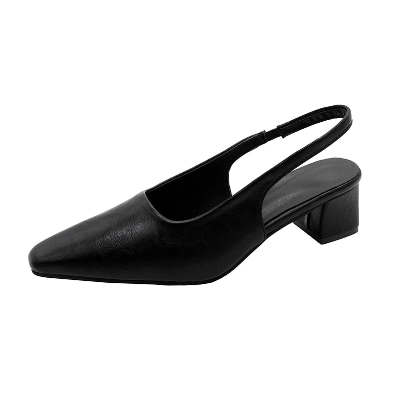 LBSFY -Summer New Women Sandal Fashion Pointed Toe Shallow Slip on Ladies Elegant Slingback Shoes Thin Med Heel Dress Mules