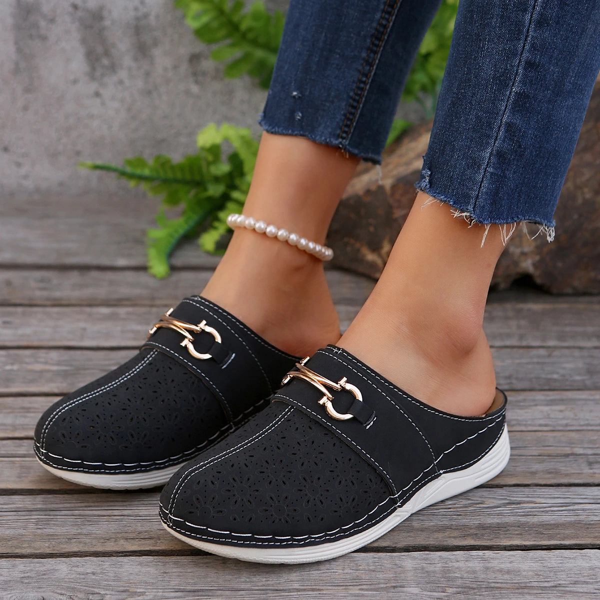 LBSFY -Design Chic Women’s Wedge Sandals Effortless Slip-On Platform Shoes with Comfort Cushioning for Casual Style Mules Slipper