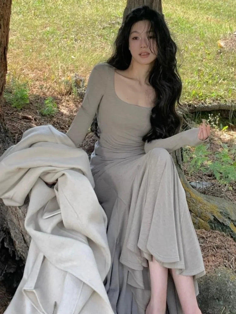 LBSFY -Elegant Long Sleeve Knitted Mermaid Dresses Women Sexy Fashion Slim Solid Evening Party Prom Casual Vestido Mujer New Autumn