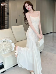LBSFY -French Elegant Rose Mermaid Dresses For Women Summer Waist Embroidery Cinching Camisole Dresses Wedding Evening Party Prom Gown