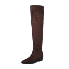 LBSFY  -  2024 New Faux Suede Over The Knee Boots Women Pointed Toe Pleated Thigh High Boots Fashion Long Botas Ladies Daily Shoe