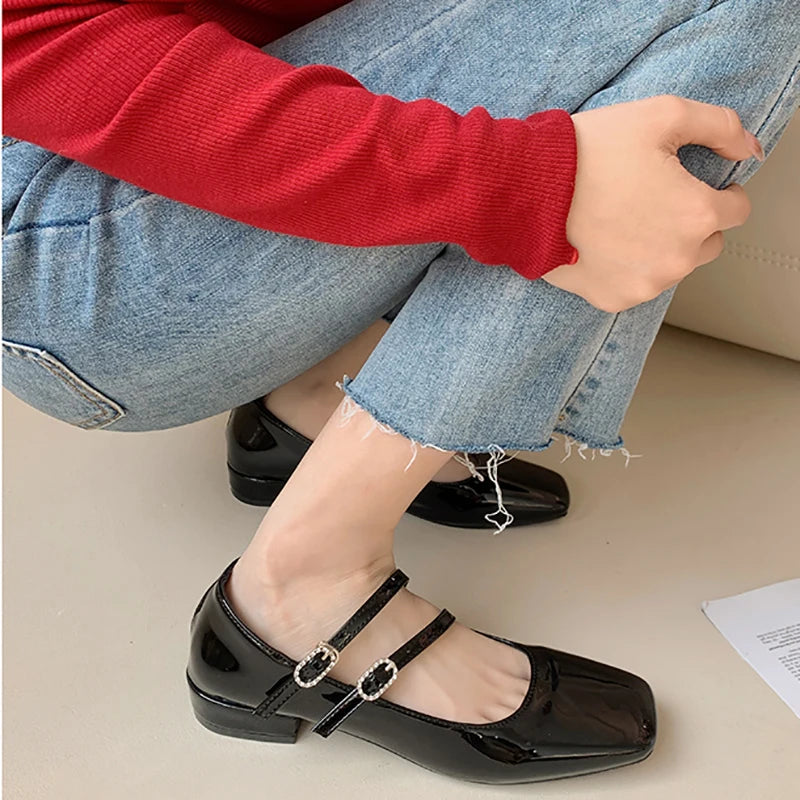 LBSFY  -  2024 New Women Flat Shoes Fashion Square Toe Shallow Buckle Ladies Ballet Shoes Soft Casual Flat Mary Jane Shoes