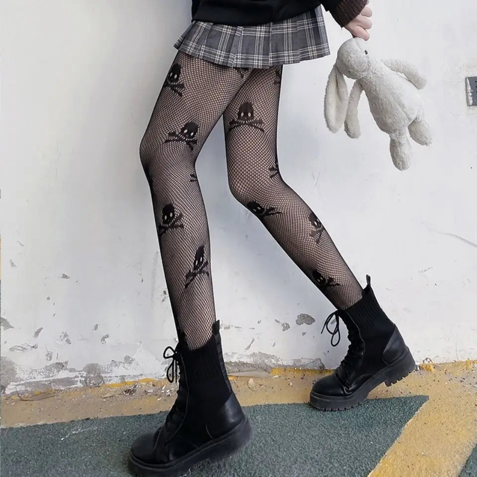 Lbsfy Lolita Girls Cute Pentacle Print Tights Women Sexy Gothic Punk Magical Five-Pointed Star Mesh Fish Net Pantyhose Body Stockings