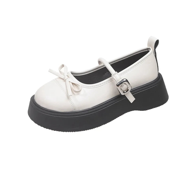 LBSFY -French bowknot Mary Jane Platform Shoes Woman 2025Buckle Strap Pu Leather Casual Shoes Woman Thick Sole Student Jk Uniform Shoes