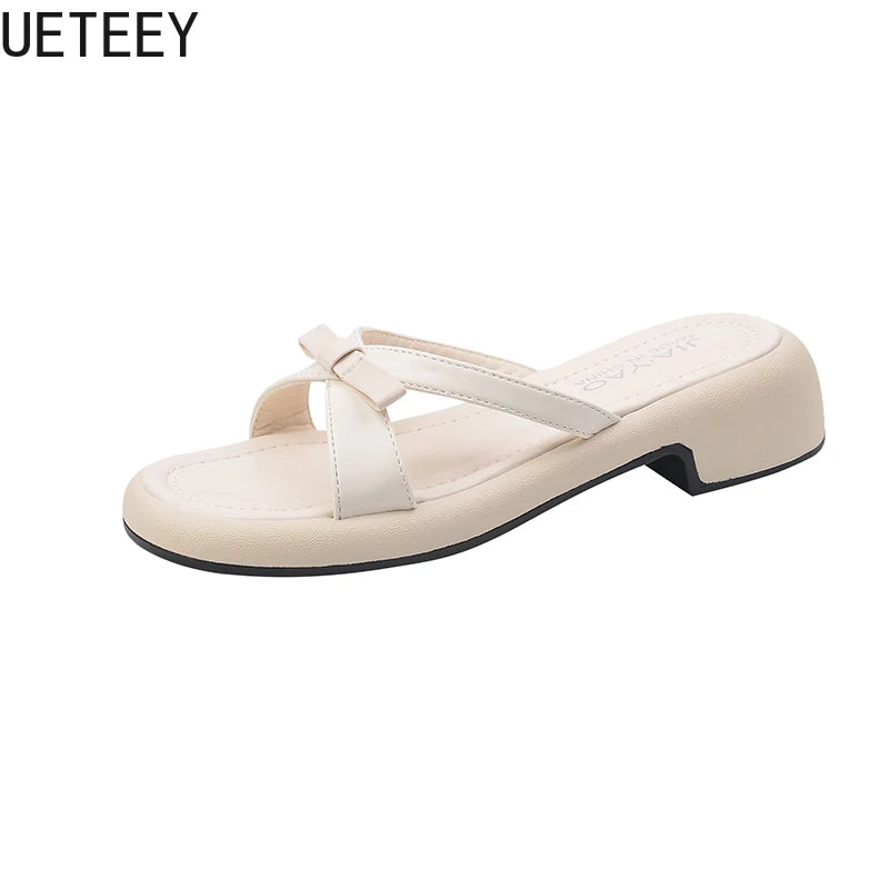 LBSFY  Summer Open Toe Women Slippers Shoes Fashion Butterfly-knot Ladies Casual Beach Vacation Flats Slides Shoes