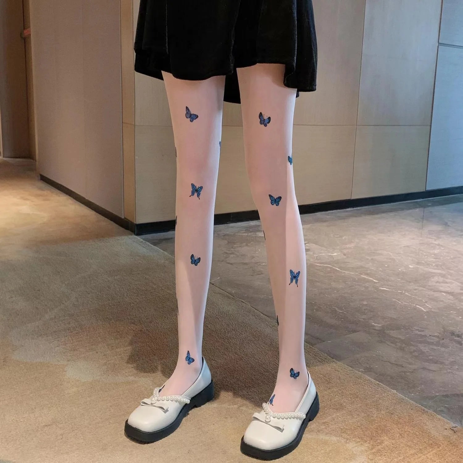 Lbsfy Pantyhose Woman Spring and Summer Blue Butterfly Thin Sexy Long Stockings for Women