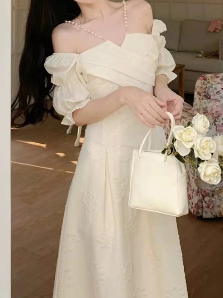 LBSFY -Women's Summer French Elegant Prom Dresses Fashion Slim Square Neck Vintage Long Casual Dress Female Party Commuting Dating Robe