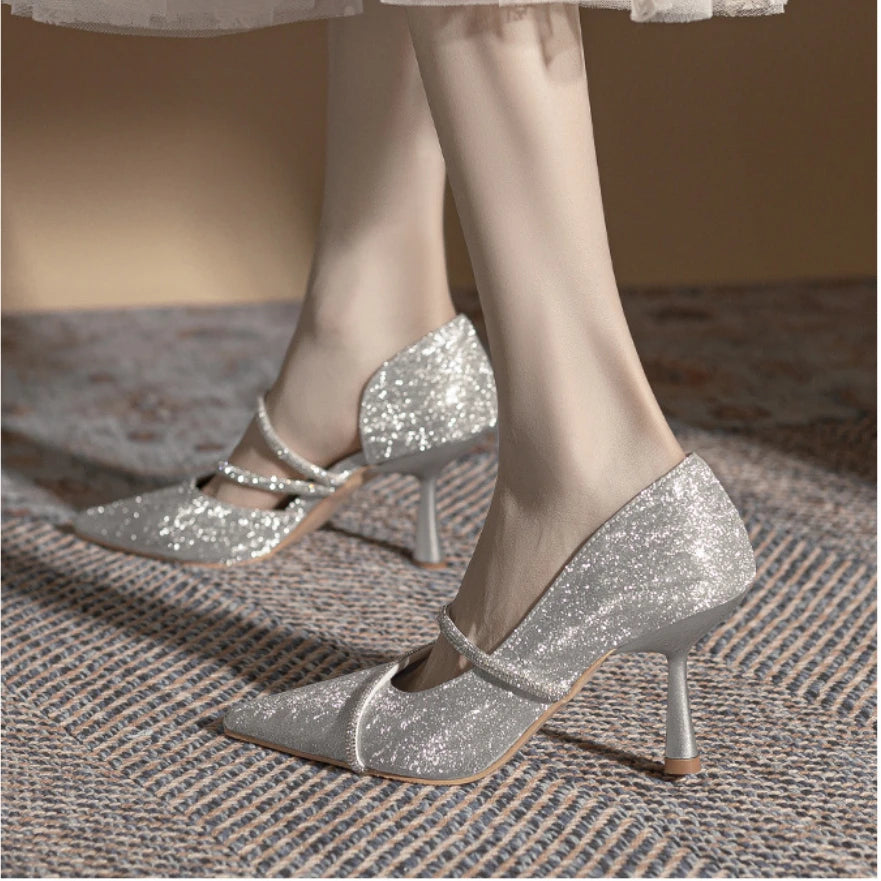 LBSFY  -  Shiny Pointed Toe High Heels Women Luxury Designer Sandals Pumps Woman Rhinestone Stiletto Heel Party Dresses Wedding Shoes