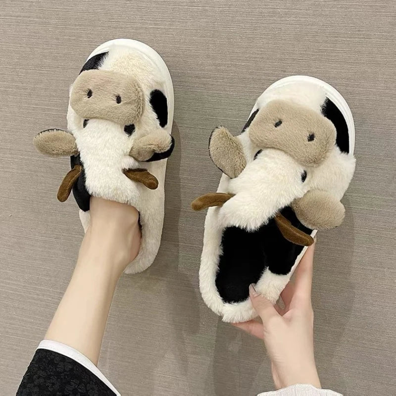 LBSFY  -  Cow plush slippers warm home slippers unisex cute cartoon cow slippers home men and women warm home cotton shoes