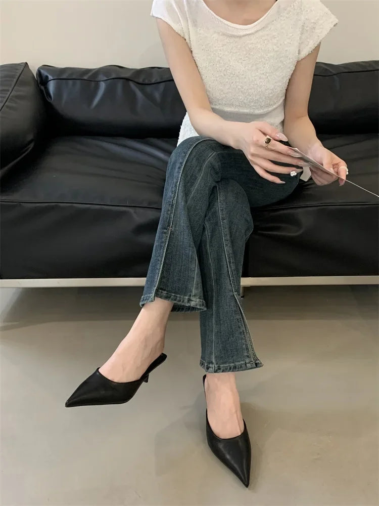 LBSFY -Spring New Leopard Print Women Slipper Pointed Toe Thin Low Heel Sandal Ladies Mules Shoes Zapatos Mujer