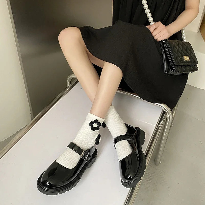 LBSFY -Women Black Lolita Shoes Casual Platform Mary Janes Heels Women Vintage Pumps for Women College Student Low Heel Women's Shoes