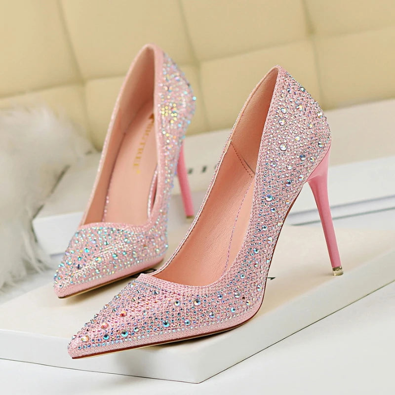 LBSFY  - 2024 summer new 7cm 10cm high heels for women PROM party shoes Wedding bride high heels Luxury rhine-diamond design work sandals