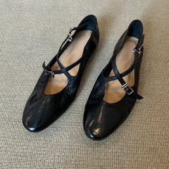 LBSFY  -  Brand Round Toe Flat Ballet Shoes Women Retro Soft Sole Mary Jane Shoes Cross-tied Comfy Low Heel Dress Shoe Casual Mules Shoes