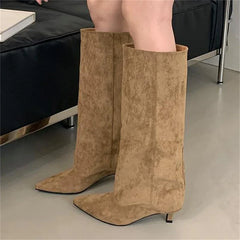 LBSFY -Winter Street Style Pointed Toe Knee-High Boots Women Low Heels Shoes Female Long Booties Zapatos De Mujer