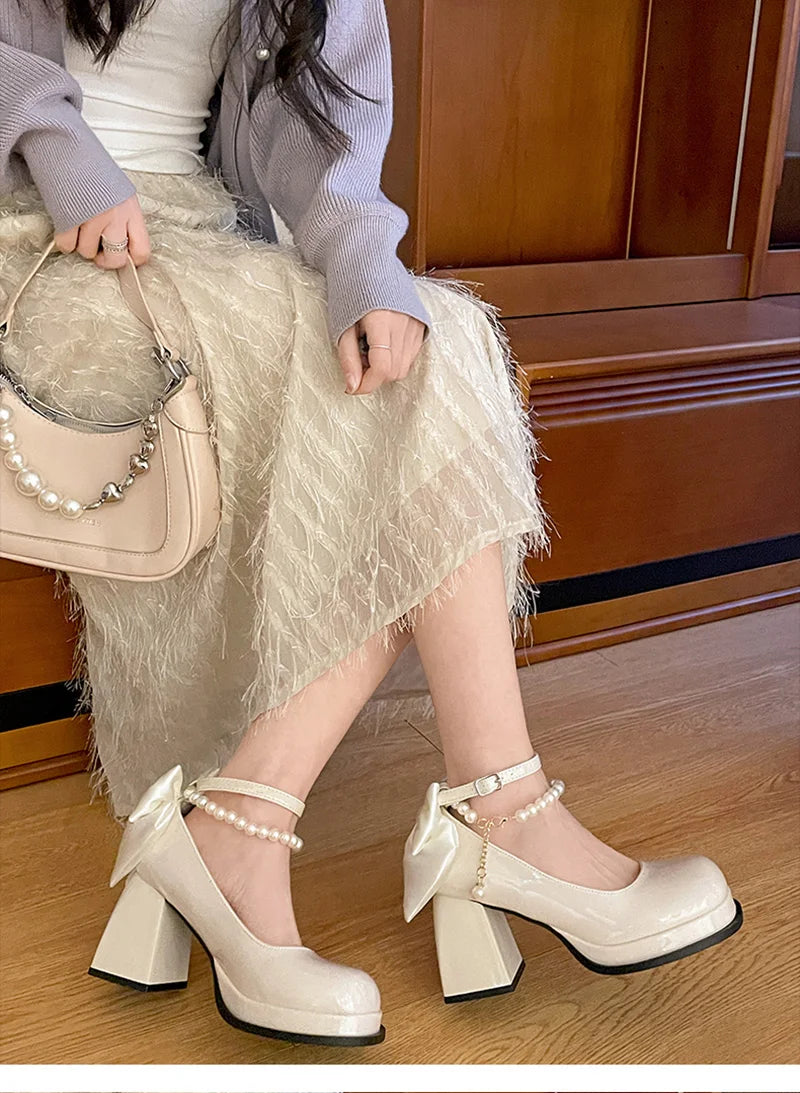 LBSFY -Designer Butterfly-knot Women Mary Jane Shoes Ladies Concise Outdoor Pumps Spring Autumn Women's Dress Leather Shoes