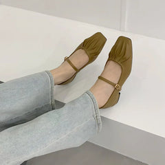 LBSFY -Women Flats Brand Design Square Toe Women Ballet Shoes Casual Buckle Strap Female Dress Shoes Low Heels Mujer