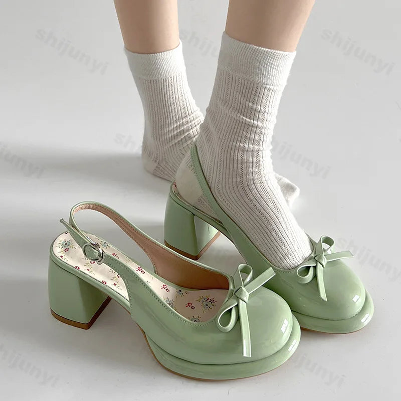 LBSFY -Women's High-heel Sandals Fashion Thick Heel Butterfly-knot Women Sandals 2025 Summer Ladies Outdoor Gladiator Sandalias