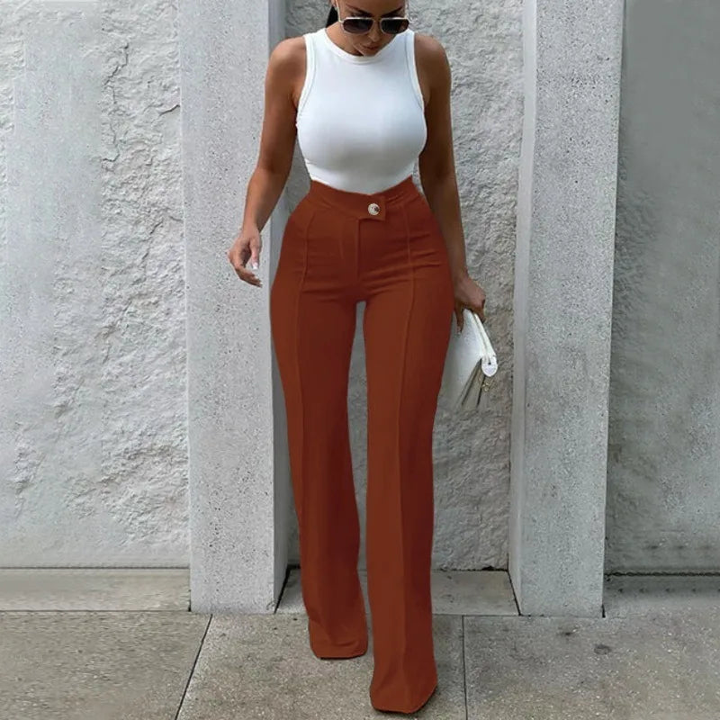 LBSFY  -  2024 Spring Summer New Women's Pants Clothing Solid Color Fashion Gold Velvet Striped Casual High Waist Trousers