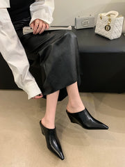LBSFY  -  Pointed Toe Women Slides Slippers Fashion Outside Party Pumps Wedding Wedge High Heels Black Beige Brown Size 35-39 Sexy Slip On