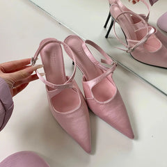 LBSFY  -  Ankle Strap Buckle Sandals Ladies Brand Designer Stiletto Pointed Toe Hollow Walking Show Shoes for Women Dress Pumps M
