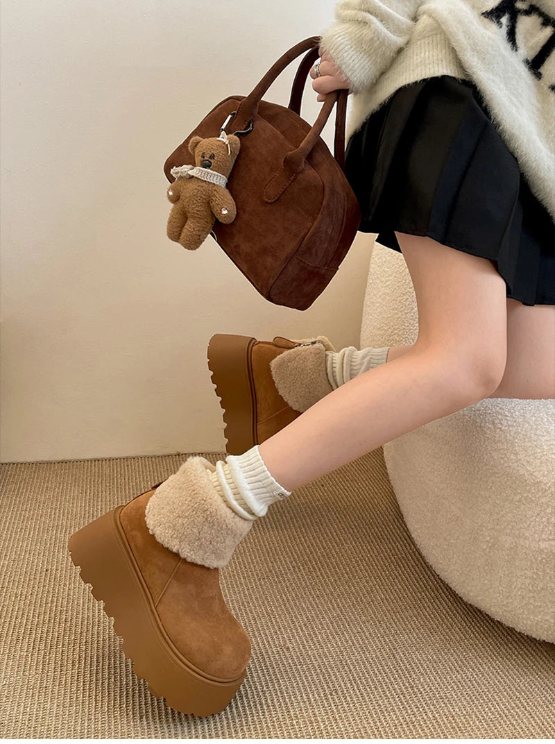 LBSFY  -  Winter Warm Plush Women Snow Boots Fashion Platform Flats Cotton Shoes Concise Short Botas De Mujer