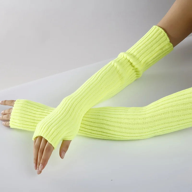 Lbsfy New Long Fingerless Gloves Womens Winter Warmer Knitted Arm Sleeve Fine Casual Soft Girl Goth Clothes Women Punk Gothic Gloves