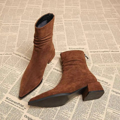LBSFY -New Women's Pointed Toe Ankle Boots High Heels Sexy Chunky Designer Chelsea Boots Elegant Low Heels Short Booties