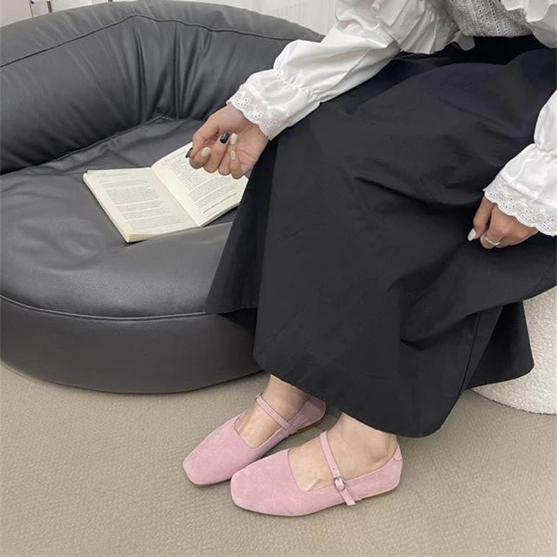 LBSFY  -  2025 new Mary Jane women's shoes suede leather non-slip ballet flat shoes square toe comfortable female shoes