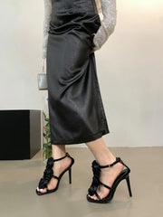 LBSFY  -  Flower Heeled Sandal Luxury Silk Rose Flower Open-toe Stiletto Women's Shoes Roman Sandals 35-40 Sizes High Heels