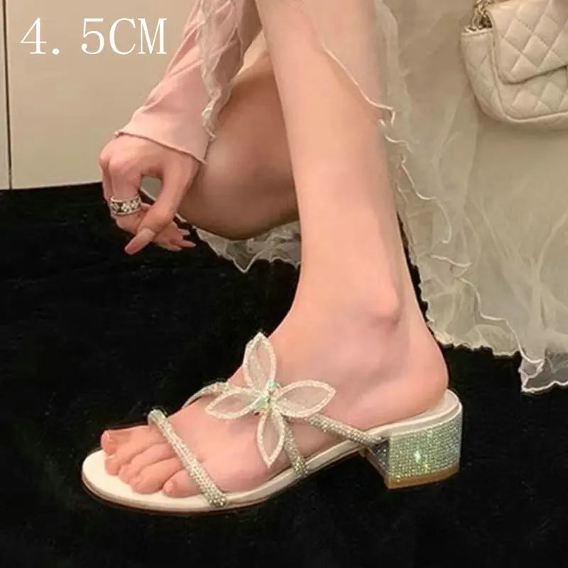 LBSFY  -  Butterfly Rhinodiamond Slippers 2024 Summer New Wear Thin Heel Sandals Sexy Sweet High Heel Sandals Elegant Slides