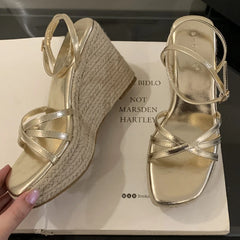 Lbsfy Summer New Weave Platform Sandals Women Fashion Narrow Band Open Toe Wedge Rome Sandals Ladies High Heels Sandalias De Mujer