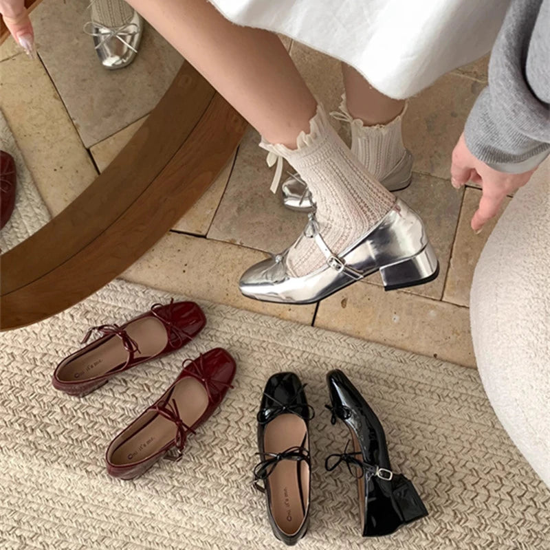 LBSFY -Spring Autumn Women Mary Jane Shoes Fashion Butterfly-knot Shoes Casual Low Heel Dress Street Style Shoes