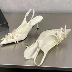 Lbsfy Designer Pointed Toe Thin High Heels Ladies Butterfly-knot Elegant Slingback Sandals Female Party Dress Shoes Women Pumps
