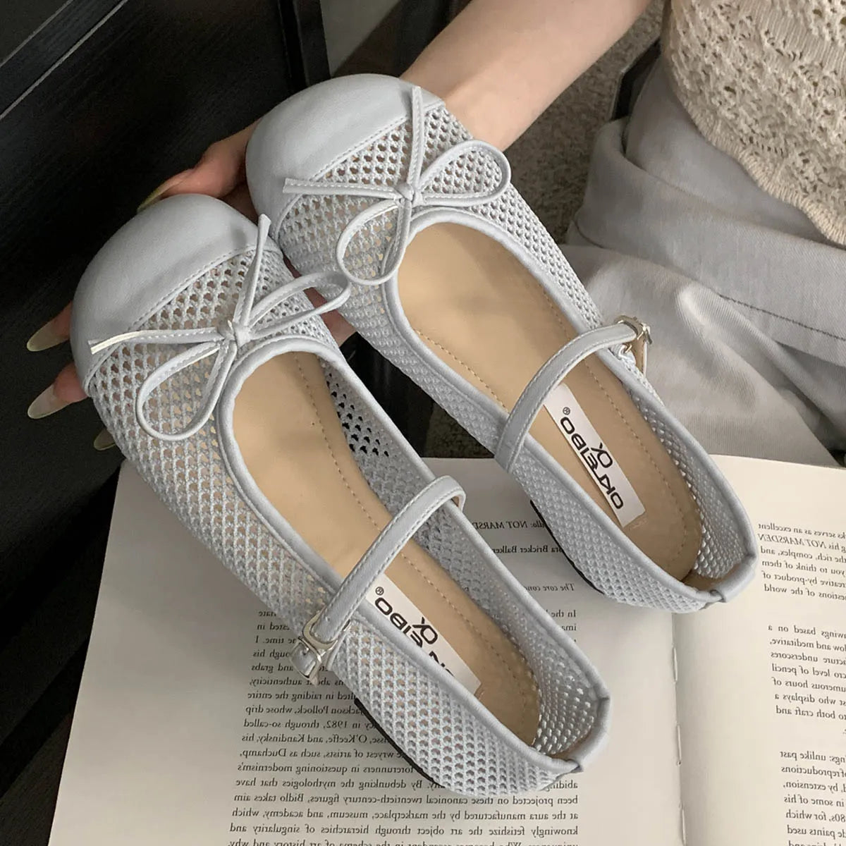 LBSFY -Fashion Hollow Out Mesh Buckle Women Ballet Flats Slippers Sandals Round Toe Slingback Casual Mules Shoes Zapatos De Mujer