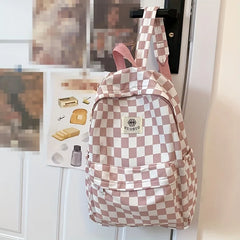 LBSFY -Leisure Backpack Korean Version Checkered Contrasting Color Design, Daily Same Class Backpack, Casual Simple Middle and High Sch